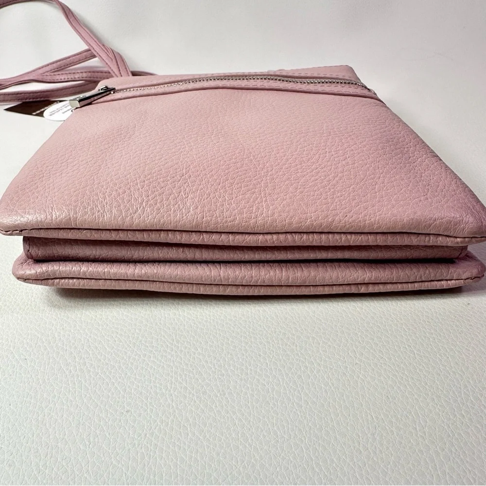 NEW Women's Gianni Bernini Pink Rose Triple Zip Dasher Leather Crossbody - Picture 10 of 12